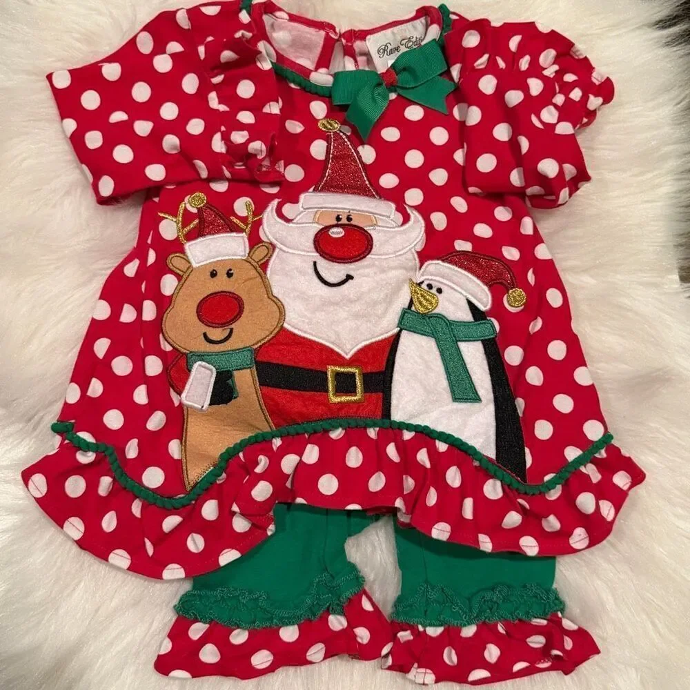 Rare Editions Toddler Girls Santa Reindeer Penguin Dot 2-pc Top & Leggings 2T